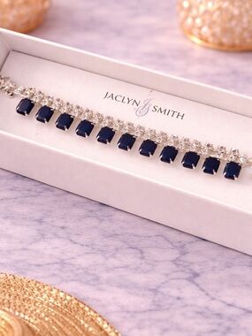 Vintage Jaclyn Smith Navy Blue Rhinestones with Crystals Drop Bracelet